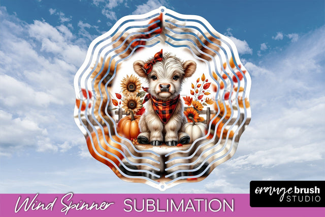 Fall Wind Spinner - Highland Cow Spinner Sublimation Sublimation OrangeBrushStudio 