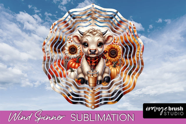 Fall Wind Spinner - Highland Cow Spinner Sublimation Sublimation OrangeBrushStudio 