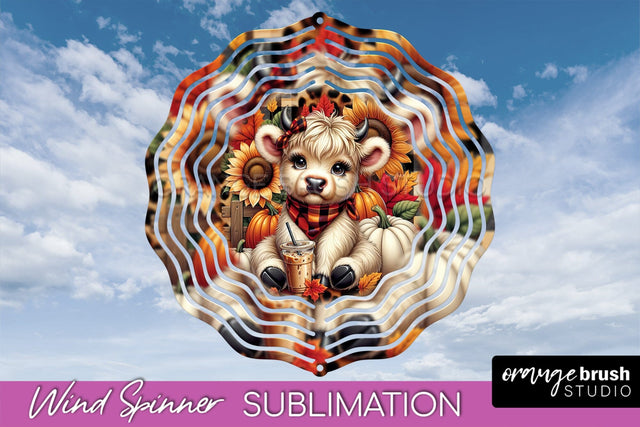 Fall Wind Spinner - Highland Cow Spinner Sublimation Sublimation OrangeBrushStudio 