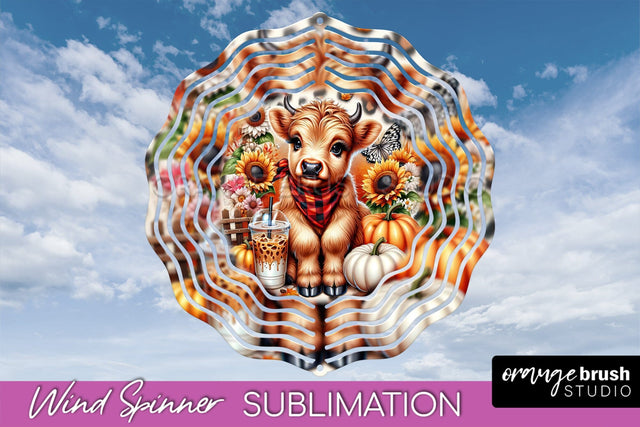 Fall Wind Spinner - Highland Cow Spinner Sublimation Sublimation OrangeBrushStudio 