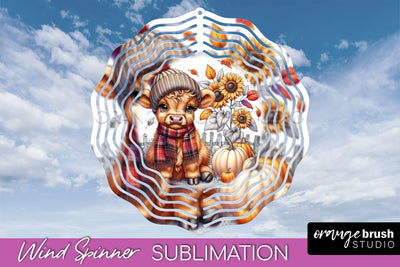Fall Wind Spinner - Highland Cow Spinner Sublimation Sublimation OrangeBrushStudio 