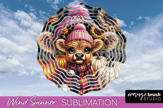 Fall Wind Spinner - Highland Cow Spinner Sublimation Sublimation OrangeBrushStudio 