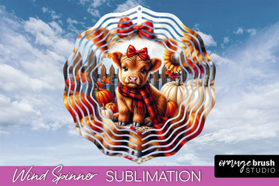Fall Wind Spinner - Highland Cow Spinner Sublimation Sublimation OrangeBrushStudio 