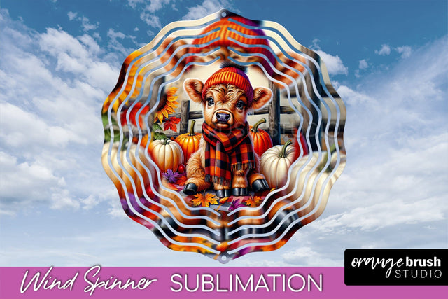 Fall Wind Spinner - Highland Cow Spinner Sublimation Sublimation OrangeBrushStudio 