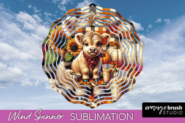 Fall Wind Spinner - Highland Cow Spinner Sublimation Sublimation OrangeBrushStudio 