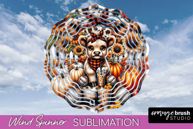 Fall Wind Spinner - Highland Cow Spinner Sublimation Sublimation OrangeBrushStudio 