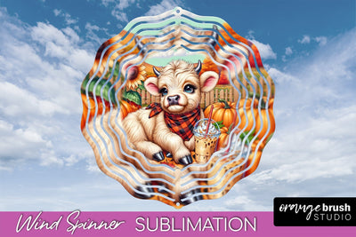 Fall Wind Spinner - Highland Cow Spinner Sublimation Sublimation OrangeBrushStudio 