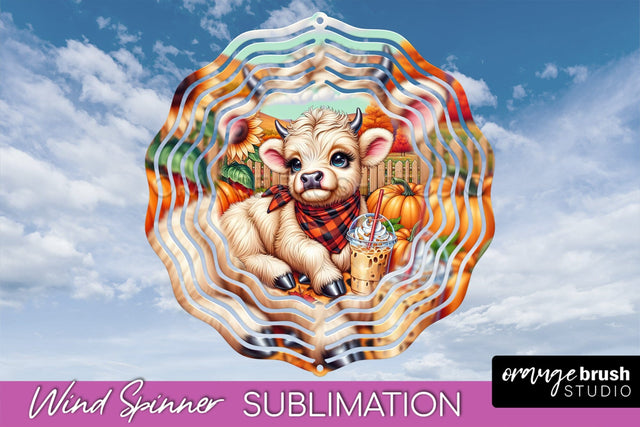 Fall Wind Spinner - Highland Cow Spinner Sublimation Sublimation OrangeBrushStudio 