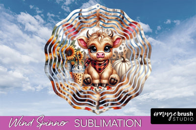 Fall Wind Spinner - Highland Cow Spinner Sublimation Sublimation OrangeBrushStudio 
