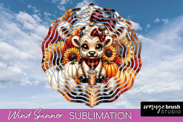 Fall Wind Spinner - Highland Cow Spinner Sublimation Sublimation OrangeBrushStudio 