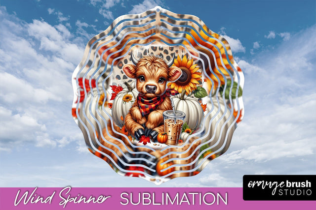Fall Wind Spinner - Highland Cow Spinner Sublimation Sublimation OrangeBrushStudio 