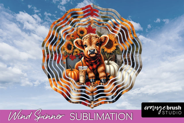 Fall Wind Spinner - Highland Cow Spinner Sublimation Sublimation OrangeBrushStudio 