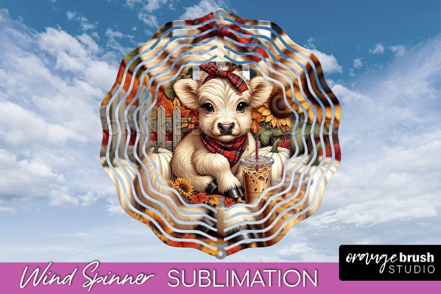 Fall Wind Spinner - Highland Cow Spinner Sublimation Sublimation OrangeBrushStudio 
