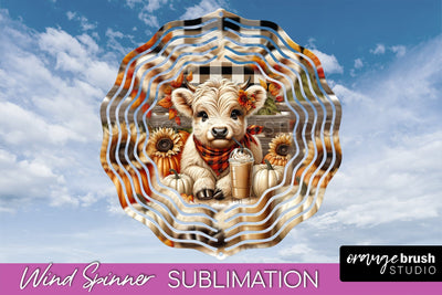 Fall Wind Spinner - Highland Cow Spinner Sublimation Sublimation OrangeBrushStudio 