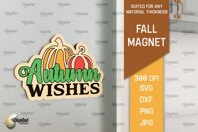 Fall Wooden Magnet Laser Cut. Autumn Engraved Magnet SVG SVG Evgenyia Guschina 