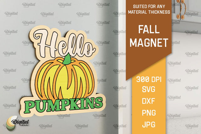 Fall Wooden Magnet Laser Cut. Autumn Engraved Magnet SVG SVG Evgenyia Guschina 