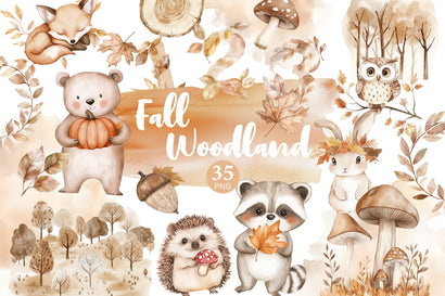 Fall Woodland Clipart | Baby Shower PNG Collection SVG GlamArtZhanna 