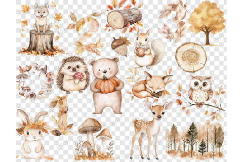 Fall Woodland Clipart | Baby Shower PNG Collection SVG GlamArtZhanna 