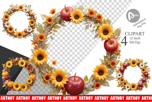 Fall Wreath Clipart Sublimation artnoy 