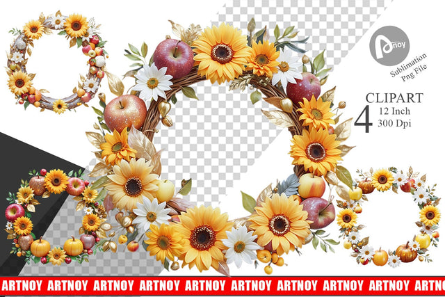 Fall Wreath Clipart Sublimation artnoy 