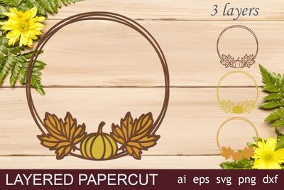 Fall wreath svg layered, Pumpkin and fall leaves frame laser cut SVG AnastasiyaArtDesign 