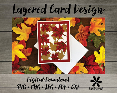 Falling Leaves 3D Layered Greeting Card SVG Cut File 3D Paper Flowingcreek 