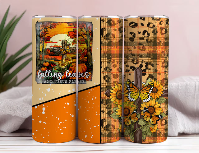 FALLING LEAVES AND JESUS PLEASE Tumbler Sublimation PixelChick 