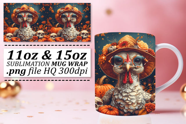 FallThemed Turkey Mug Wrap for 11oz/15oz Sublimation Sublimation afrosvg 