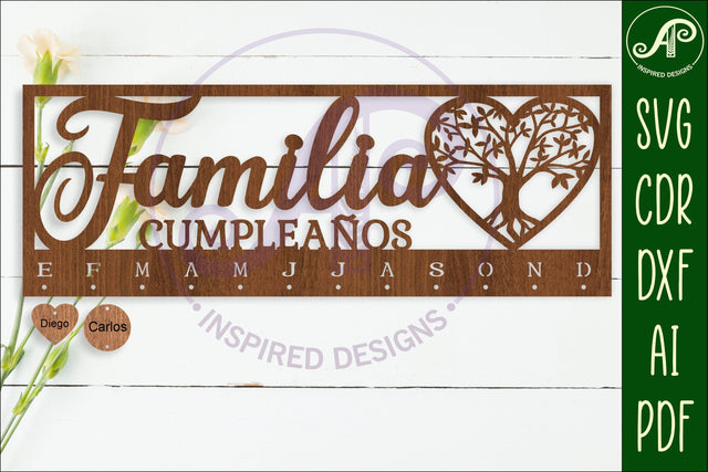 Familia Cumpleaños calendar SVG laser cut file SVG APInspireddesigns 