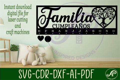 Familia Cumpleaños calendar SVG laser cut file SVG APInspireddesigns 