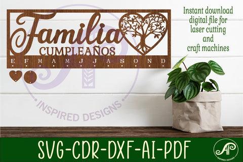 Familia Cumpleaños calendar SVG laser cut file SVG APInspireddesigns 