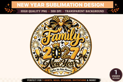 Family 2027 New Year PNG, Black Gold Leopard Bow Sublimation Design, Together We Make Memories Shirt Graphic Sublimation BlackCatsMedia 