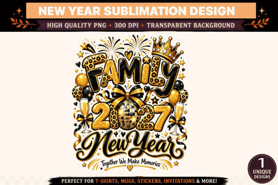 Family 2027 PNG, Black Gold New Year Sublimation Design, Matching Family Celebration Shirt Graphic, Disco Ball Leopard Print Party Art Sublimation BlackCatsMedia 