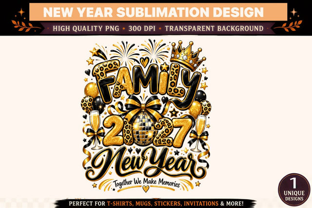 Family 2027 PNG, Black Gold New Year Sublimation Design, Matching Family Celebration Shirt Graphic, Disco Ball Leopard Print Party Art Sublimation BlackCatsMedia 