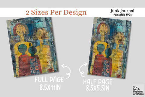 Family and Child Digital Junk Journal Kit Half Page Digital Pattern Fine Purple Elephant Creations 