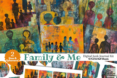 Family and Child Digital Junk Journal Kit Half Page Digital Pattern Fine Purple Elephant Creations 