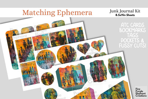 Family and Child Digital Junk Journal Kit Half Page Digital Pattern Fine Purple Elephant Creations 