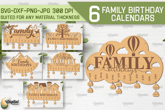 Family Birthday Calendar SVG Bundle. Birthday Laser Cut SVG Evgenyia Guschina 