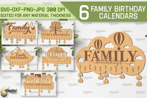 Family Birthday Calendar SVG Bundle. Birthday Laser Cut SVG Evgenyia Guschina 