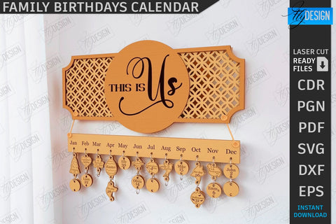 Family Birthdays Calendars Laser Cut Bundle | Wall Calendar | Home Décor | Perpetual Calendar | Family Sign SVG | Wood Eternal Calendar | 3D Wall Calendar | Happy Birthday SVG | Never Ending Calendar | CNC Files SVG Fly Design 
