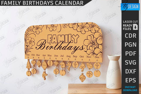Family Birthdays Calendars Laser Cut Bundle | Wall Calendar | Home Décor | Perpetual Calendar | Family Sign SVG | Wood Eternal Calendar | 3D Wall Calendar | Happy Birthday SVG | Never Ending Calendar | CNC Files SVG Fly Design 