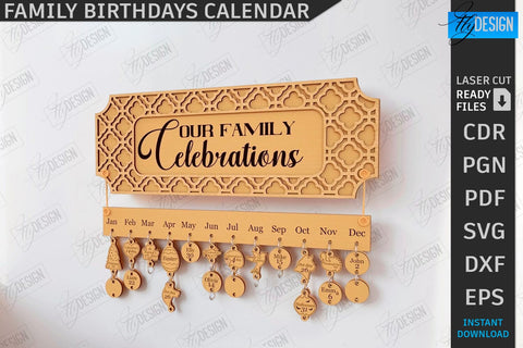 Family Birthdays Calendars Laser Cut Bundle | Wall Calendar | Home Décor | Perpetual Calendar | Family Sign SVG | Wood Eternal Calendar | 3D Wall Calendar | Happy Birthday SVG | Never Ending Calendar | CNC Files SVG Fly Design 