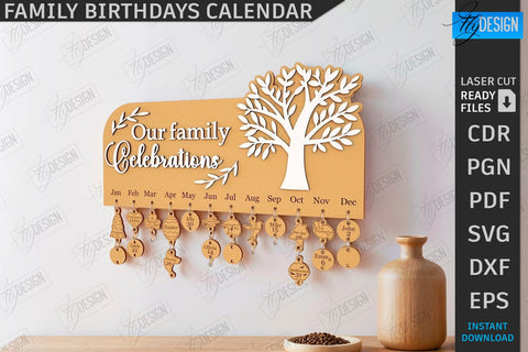 Family Birthdays Calendars Laser Cut Bundle | Wall Calendar | Home Décor | Perpetual Calendar | Family Sign SVG | Wood Eternal Calendar | 3D Wall Calendar | Happy Birthday SVG | Never Ending Calendar | CNC Files SVG Fly Design 