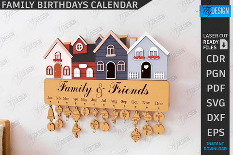 Family Birthdays Calendars Laser Cut Bundle | Wall Calendar | Home Décor | Perpetual Calendar | Family Sign SVG | Wood Eternal Calendar | 3D Wall Calendar | Happy Birthday SVG | Never Ending Calendar | CNC Files SVG Fly Design 