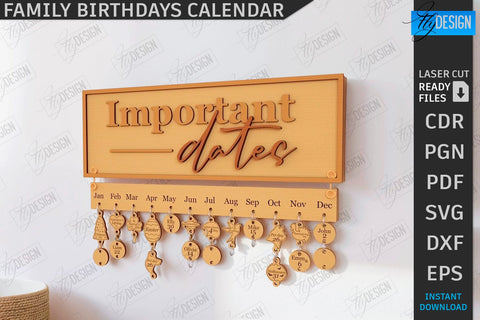 Family Birthdays Calendars Laser Cut Bundle | Wall Calendar | Home Décor | Perpetual Calendar | Family Sign SVG | Wood Eternal Calendar | 3D Wall Calendar | Happy Birthday SVG | Never Ending Calendar | CNC Files SVG Fly Design 