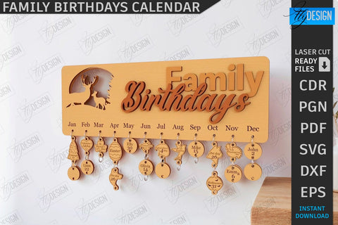Family Birthdays Calendars Laser Cut Bundle | Wall Calendar | Home Décor | Perpetual Calendar | Family Sign SVG | Wood Eternal Calendar | 3D Wall Calendar | Happy Birthday SVG | Never Ending Calendar | CNC Files SVG Fly Design 