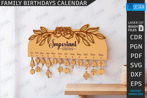Family Birthdays Calendars Laser Cut Bundle | Wall Calendar | Home Décor | Perpetual Calendar | Family Sign SVG | Wood Eternal Calendar | 3D Wall Calendar | Happy Birthday SVG | Never Ending Calendar | CNC Files SVG Fly Design 