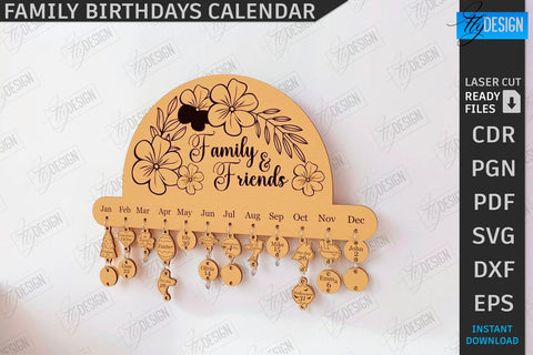 Family Birthdays Calendars Laser Cut Bundle | Wall Calendar | Home Décor | Perpetual Calendar | Family Sign SVG | Wood Eternal Calendar | 3D Wall Calendar | Happy Birthday SVG | Never Ending Calendar | CNC Files SVG Fly Design 