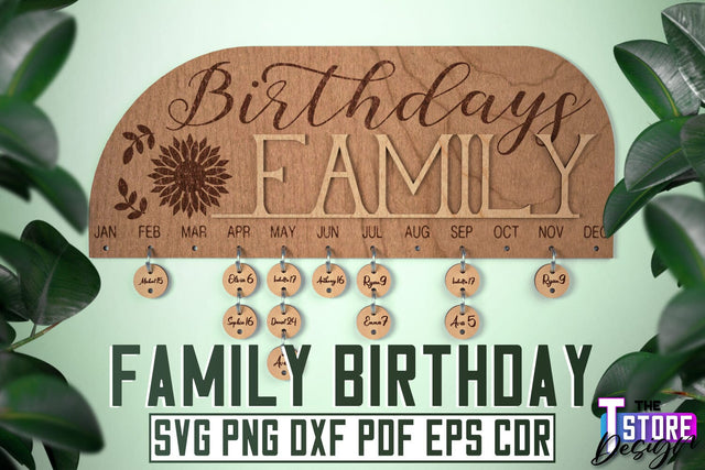 Family Birthdays Laser Cut | Wall Board Design | CNC Files SVG The T Store Design 
