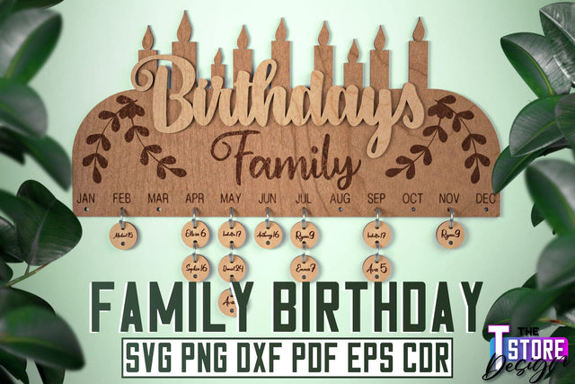 Family Birthdays Laser Cut | Wall Board Design | CNC Files SVG The T Store Design 